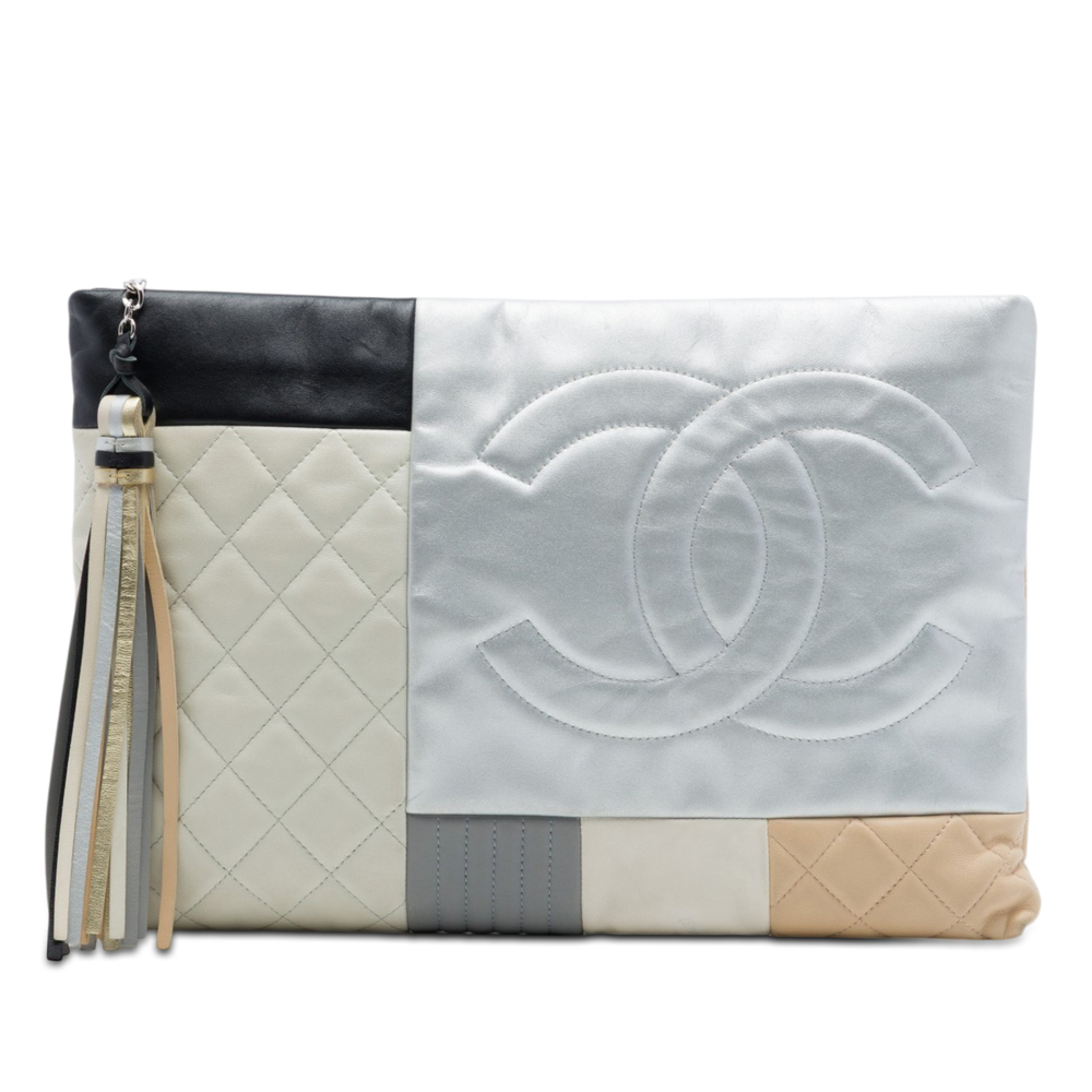Pre-Loved Chanel Large Quilted Lambskin Colorblock Patchwork O Case Clutch